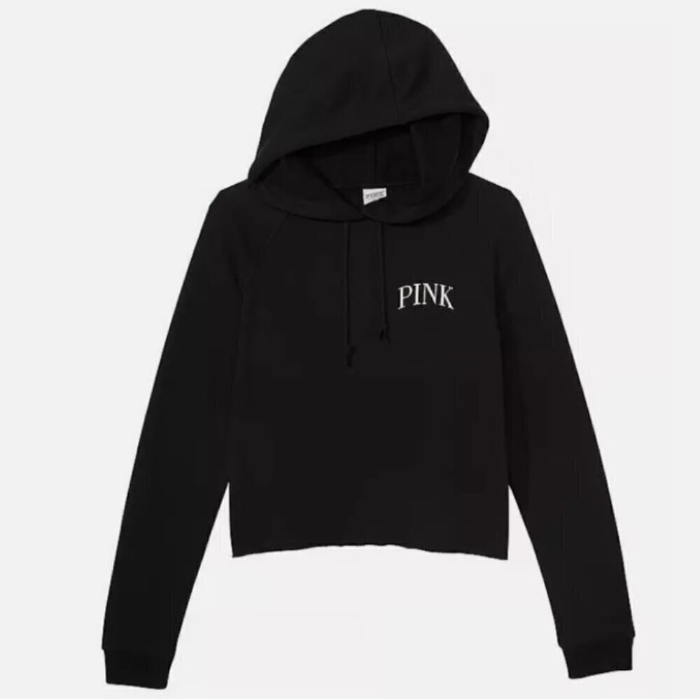 Victoria’s Secret PINK Fleece Cropped Hoodie - Black, Size XXL, NWT Sexy